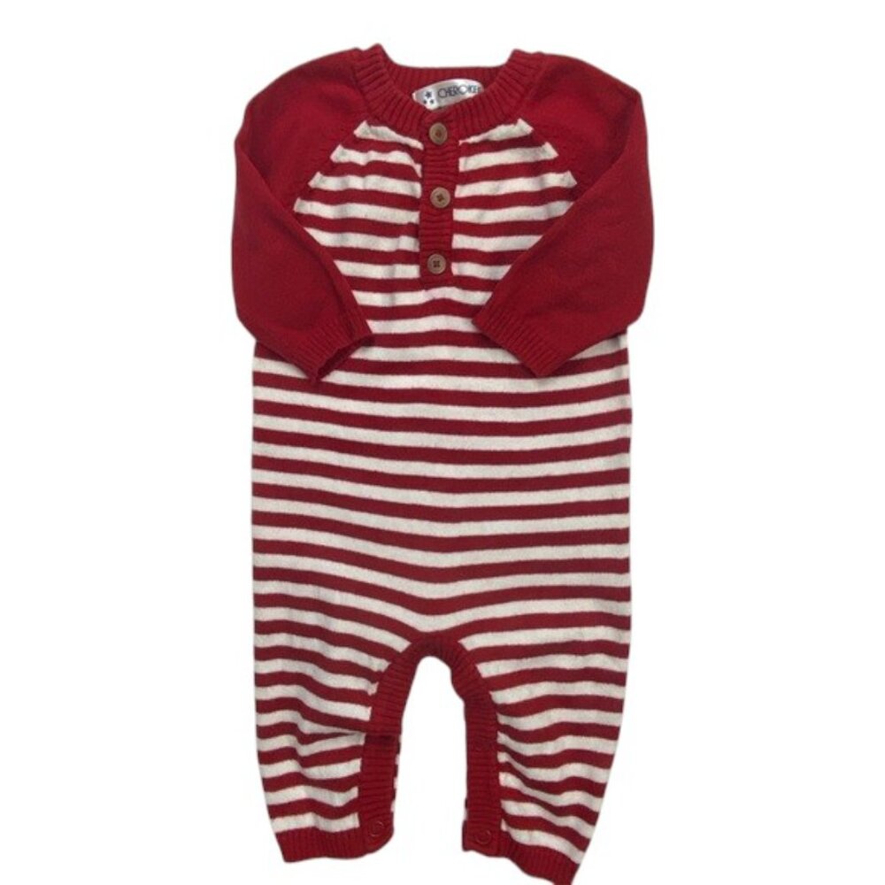 Cherokee Red-and-White Striped Knit Henley Jumpsuit size 0-3 Months